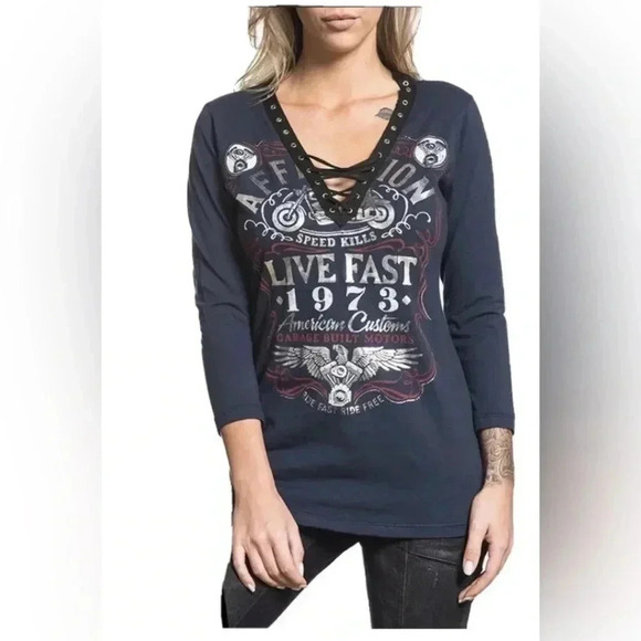 Affliction Birds of Prey Lace Up Top Size Medium - Picture 1 of 5